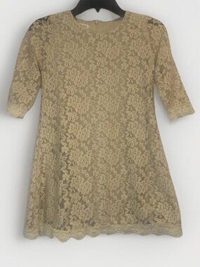 April Girl Cream Floral Lace Lined 3/4 Sleeve Dress See Measurements